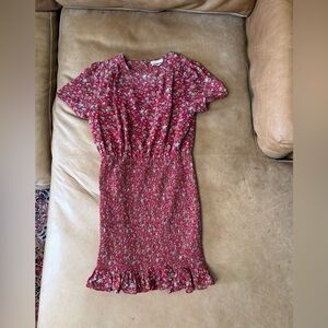Urban Outfitters Women's Red Ditzy Floral Mini Dress Ruched Ruffle Small
